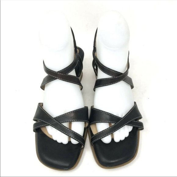 BeautiFeel Black Leather Wedge Heels Sandals Size 38 - Picture 3 of 16